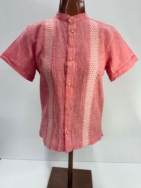 Antonio Limon Pink Linen Guayabera XS Resort Vacation Summer Top